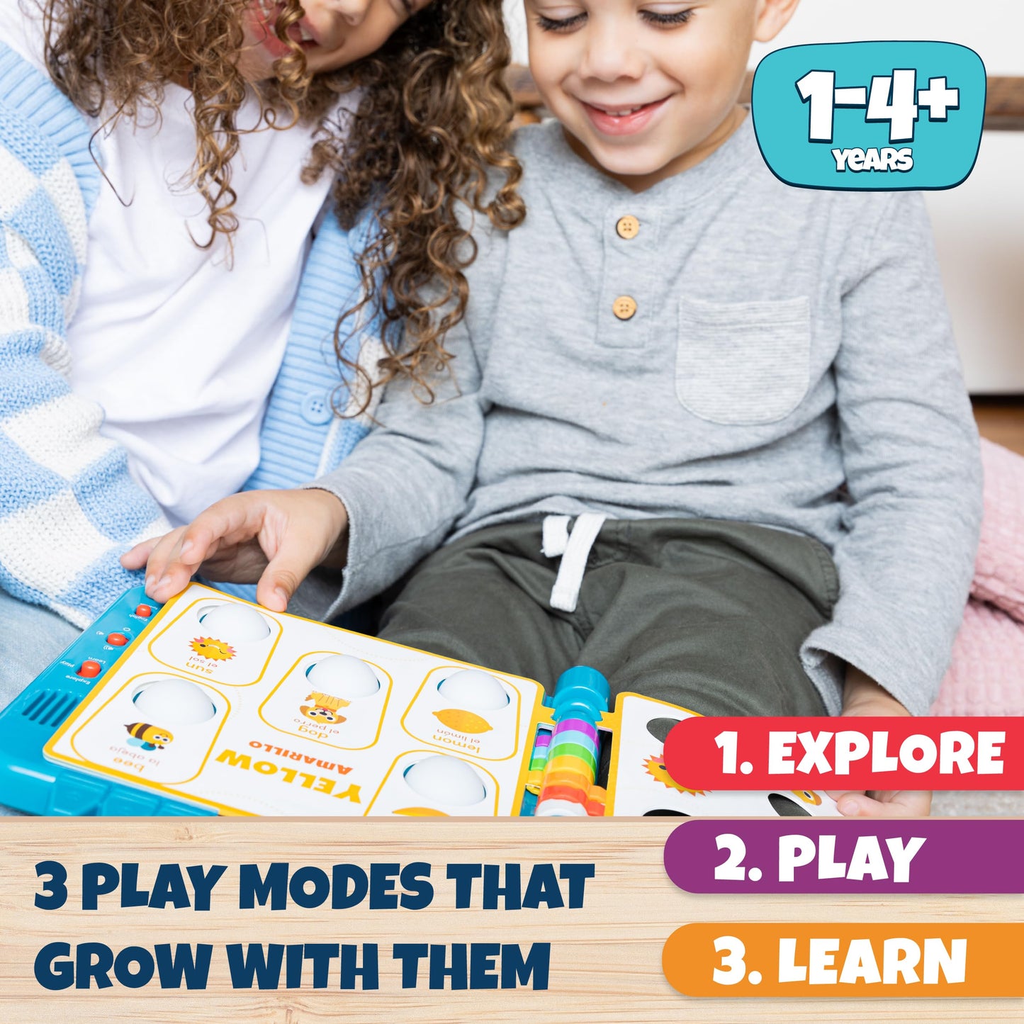 Chuckle & Roar Pop It Book, Colors, English & Spanish, Quiet Mode, 1-4+