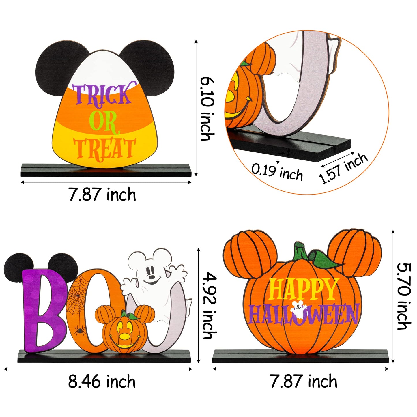Andi Cppss 3PCS Halloween Mouse Wooden Table Centerpieces, Trick or Treat Sign Table Top Decor, Boo Sign Table Centerpiece for Halloween, Happy