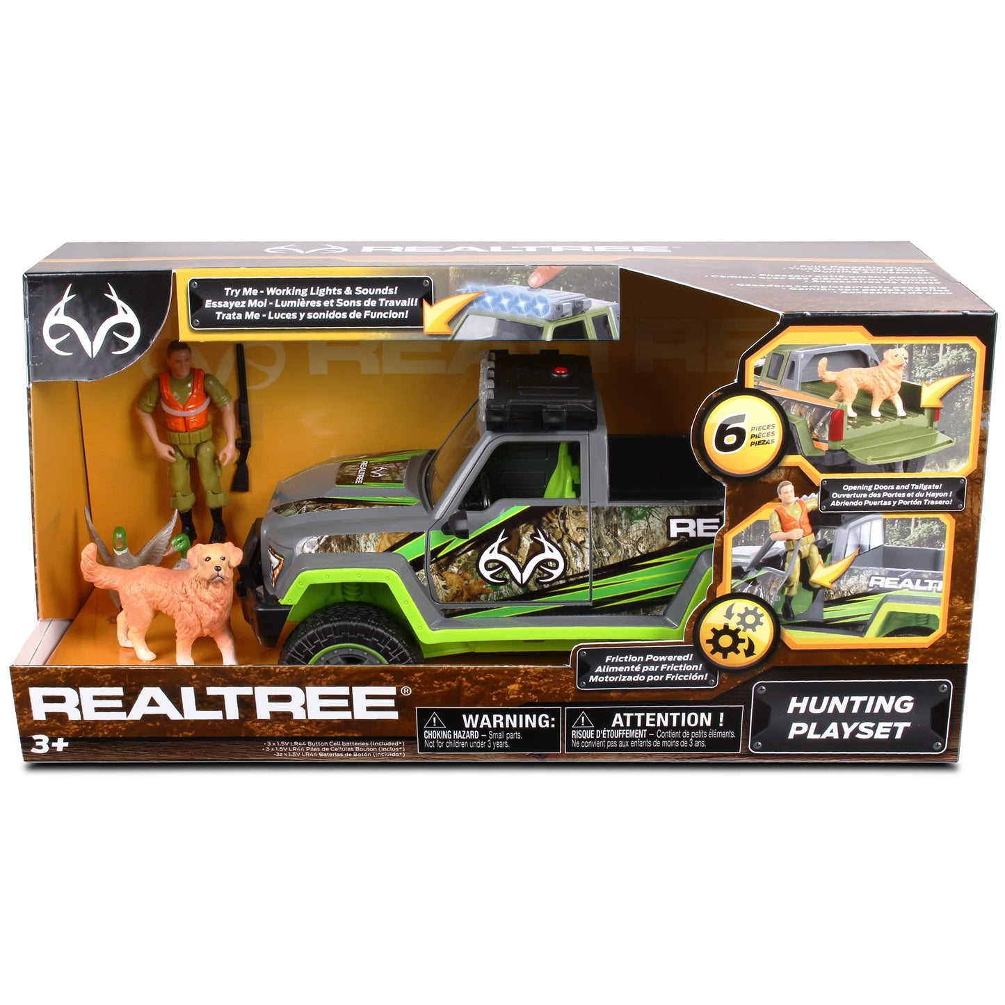 NKOK Realtree 1:18 Scale: Duck Hunting Playset - 6 Piece Friction Powered Lights & Sounds Truck, Realtree Camo, Duck Hunting #21722, Officially