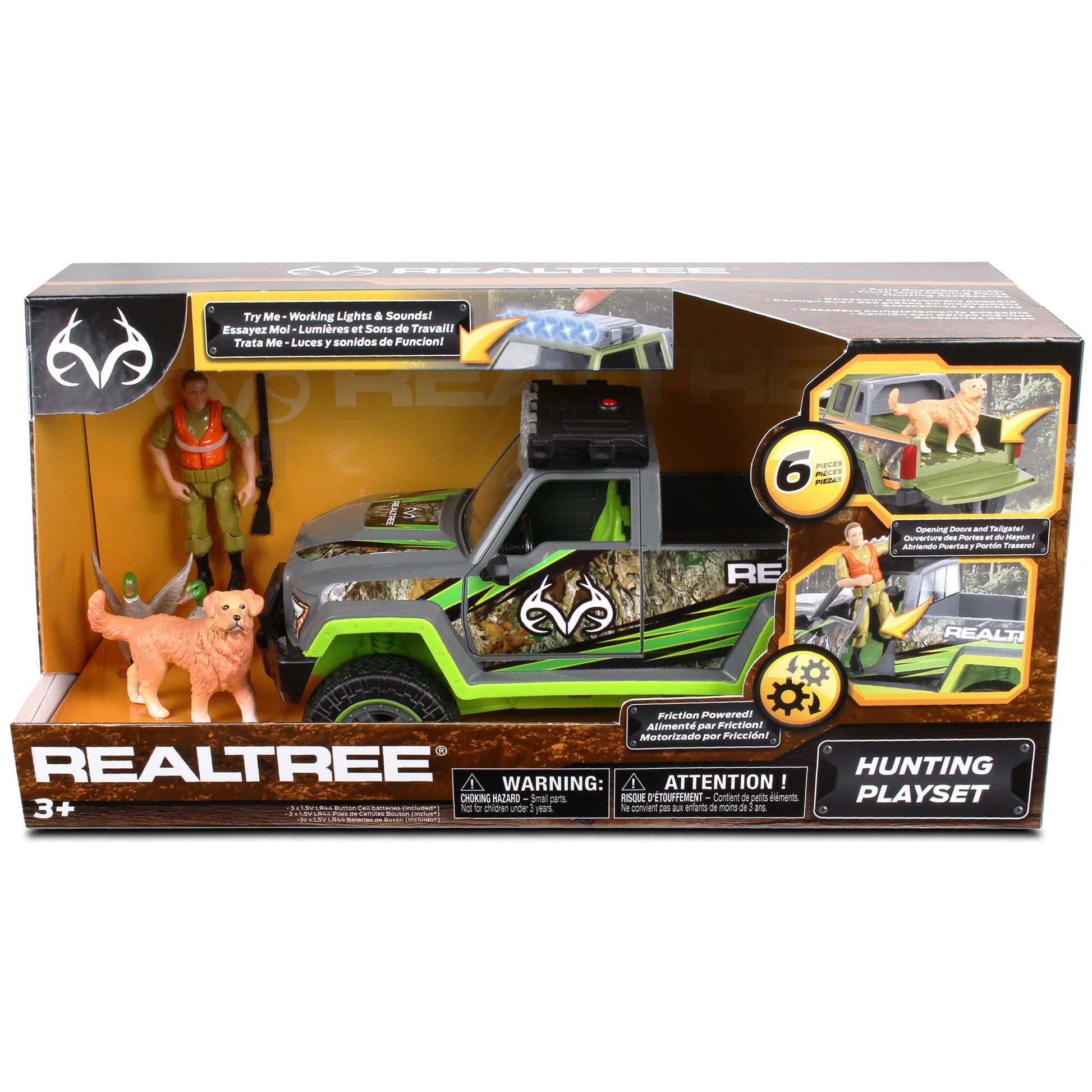 NKOK Realtree 1:18 Scale: Duck Hunting Playset - 6 Piece Friction Powered Lights & Sounds Truck, Realtree Camo, Duck Hunting #21722, Officially