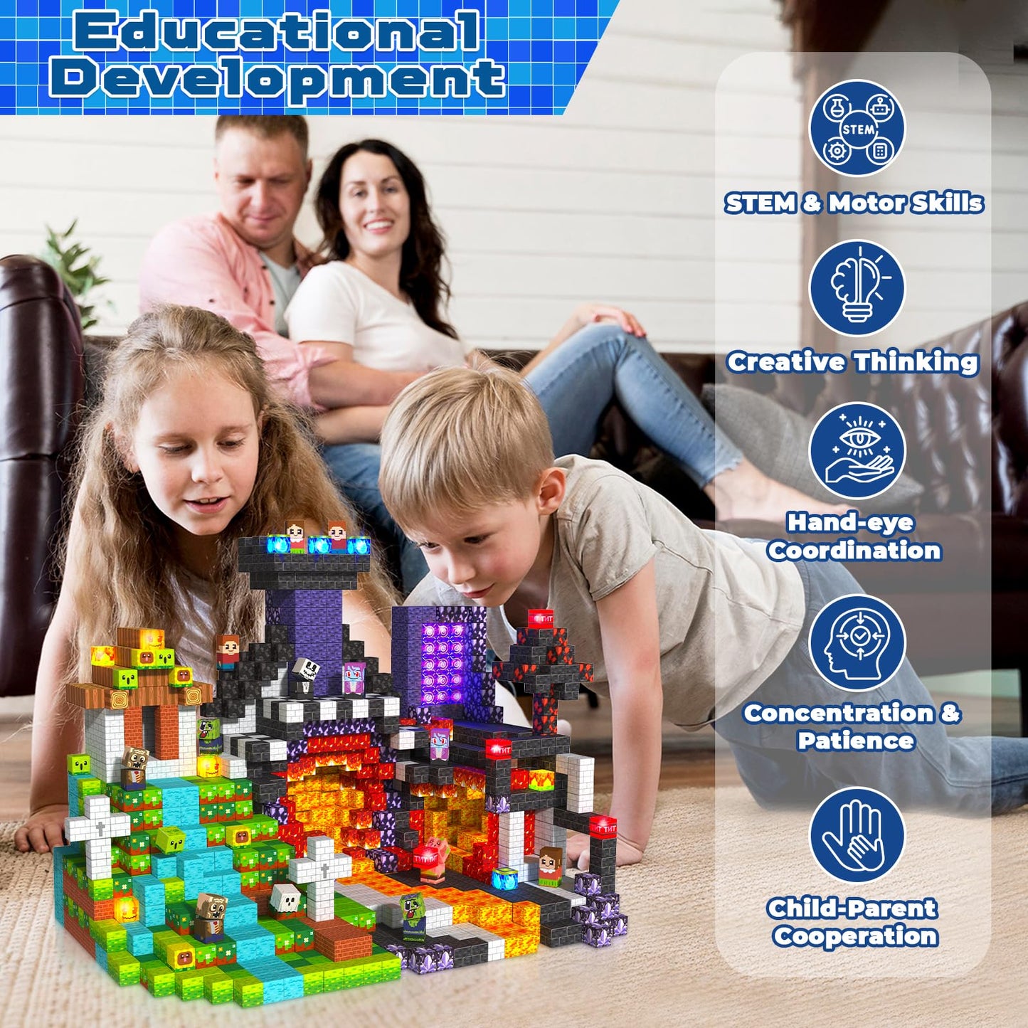 Magnetic Blocks with Light up Blocks -150PCS Magnetic Blocks for Kids Ages 4 5 6 7 8+, Magnetic Building Blocks for Kids Light up, Magnet Blocks