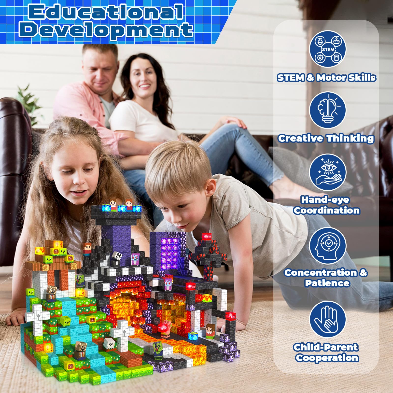 Magnetic Blocks with Light up Blocks -150PCS Magnetic Blocks for Kids Ages 4 5 6 7 8+, Magnetic Building Blocks for Kids Light up, Magnet Blocks