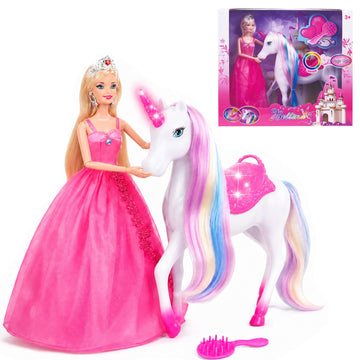 Magic Light Unicorn & Princess Doll, Unicorn Toys for Girls 3+, Gifts for Christmas Birthday for Kids Girls Aged 3 4 5 6 7 8