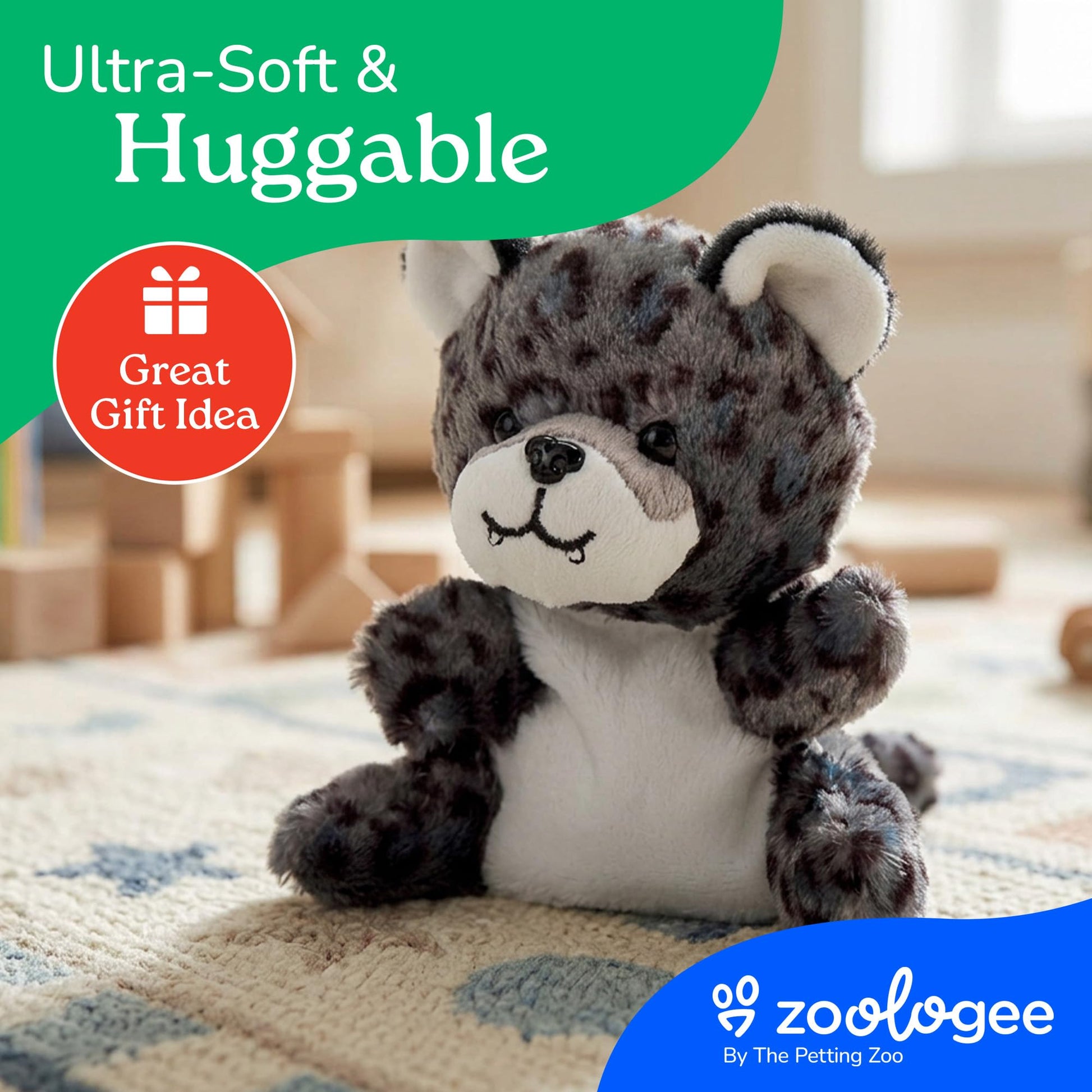The Petting Zoo Snow Leopard Stuffed Animal Plushie, Gifts for Kids, Nuggetz Wildlife Animals, Leopard Plush Toy, 6 inches