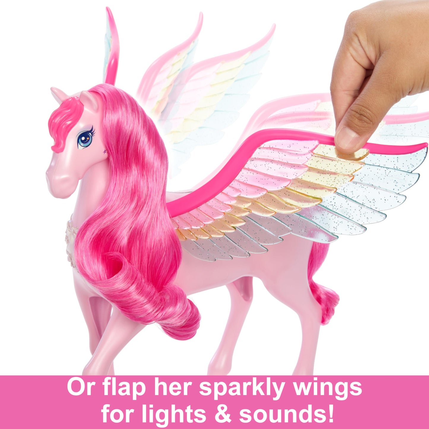 Barbie Doll Toys, Pegasus Pink Winged Horse Toy with 10 Accessories Including Puppy & Barrettes, Inspired A Touch of Magic