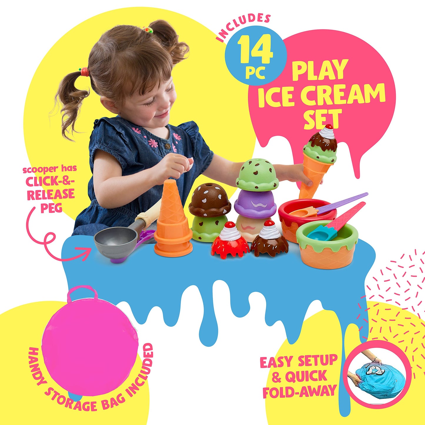 Kiddzery Ice Cream Truck Play Tent for Kids - Pretend Play Toy Food Set - Pop Up Icecream Playhouse Toys with Music Button - Birthday Gift for Girls