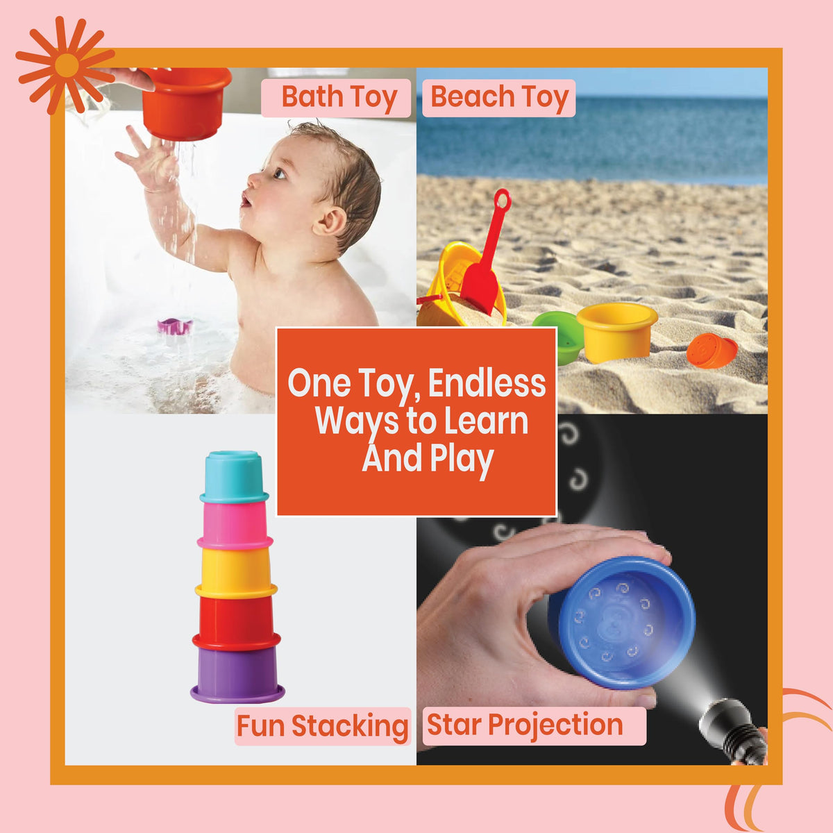 GLOWING KNIGHTS Colorful Stacking Cups for Babies and Toddlers, 8 PCS Nesting and Stackable Cups for Bath, Beach, Montessori Play, Early Learning