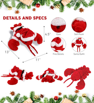 DolliBu Santa Red Lobster Stuffed Animal Plush Toy - Super Soft Ocean Life Animal Dress Up with Red Santa Claus Outfit, Cute Ocean Life Gift, Perfect