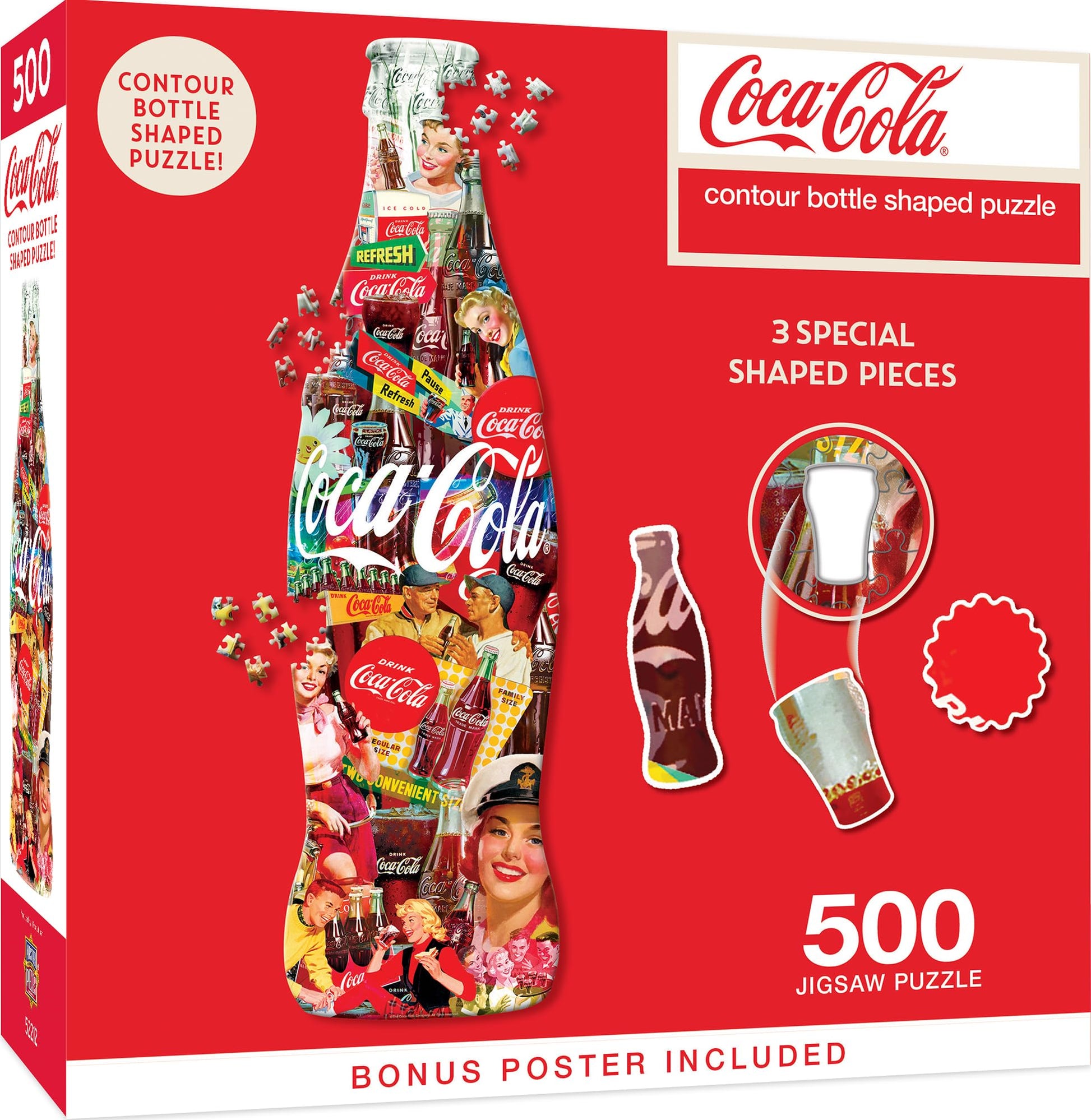 Masterpieces Coca-Cola Bottle Jigsaw Puzzle - 500 Pieces, Soda Theme, Shaped Puzzle - Age 14+