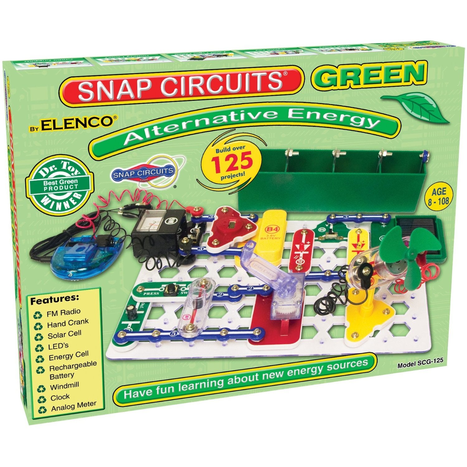 Snap Circuits Green Alternative Energy Electronics Exploration Kit | Over 125 STEM Projects | Full Color Project Manual | 40 Parts | STEM Educational