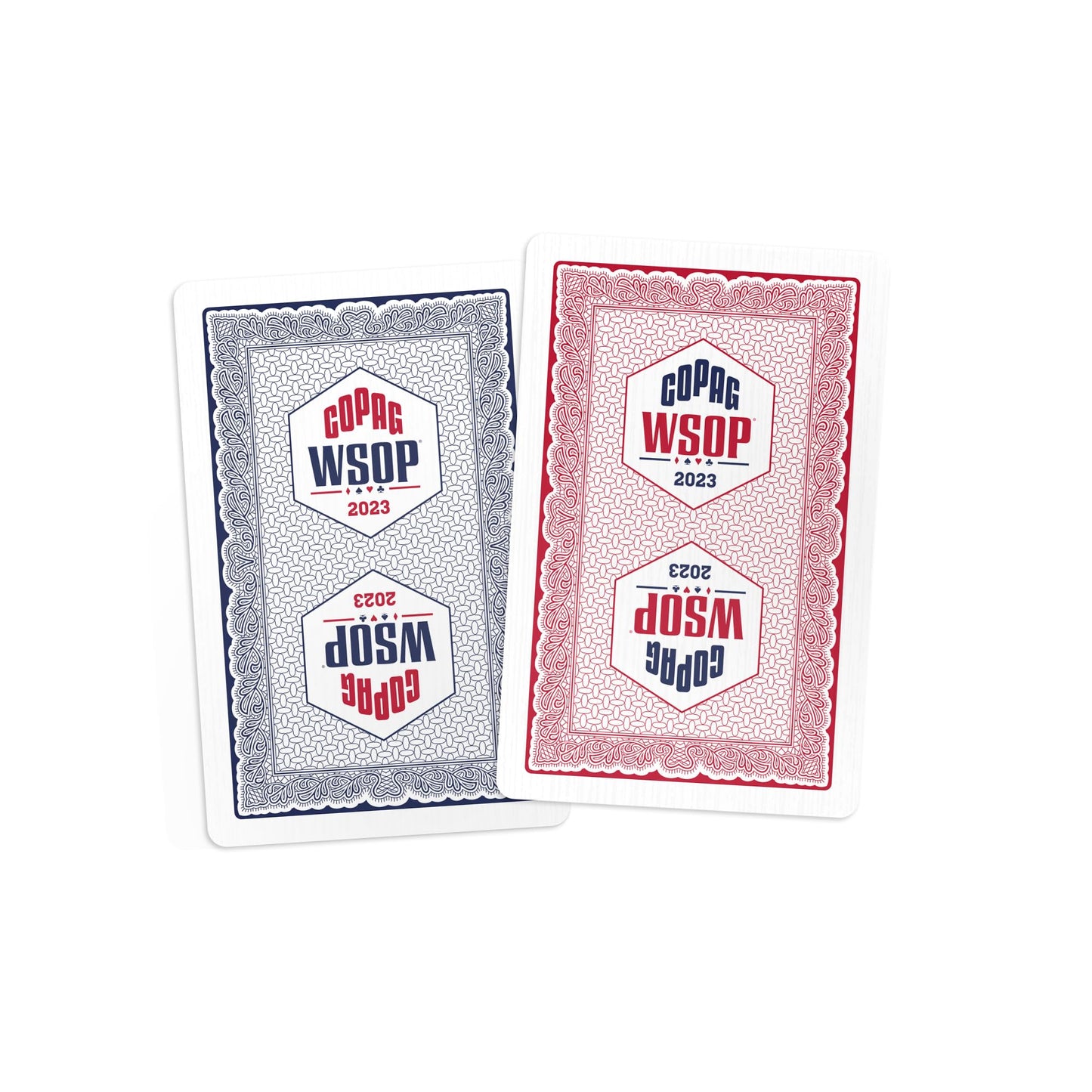 Copag 2023 WSOP World Series of Poker 100% Plastic Playing Cards, Bridge Size (Narrow) Red/Blue Double Deck Set (Regular Index)