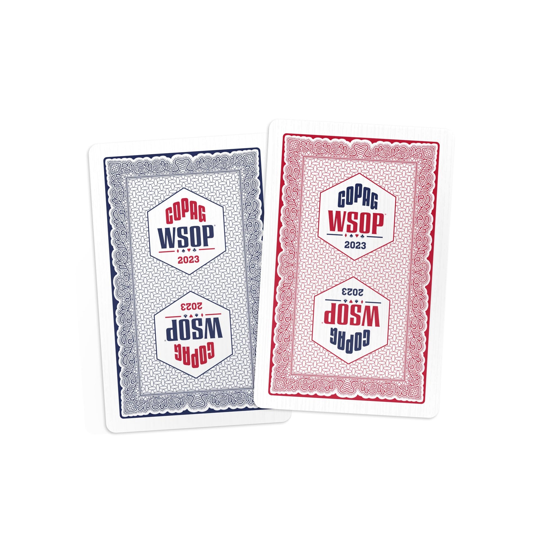 Copag 2023 WSOP World Series of Poker 100% Plastic Playing Cards, Bridge Size (Narrow) Red/Blue Double Deck Set (Regular Index)