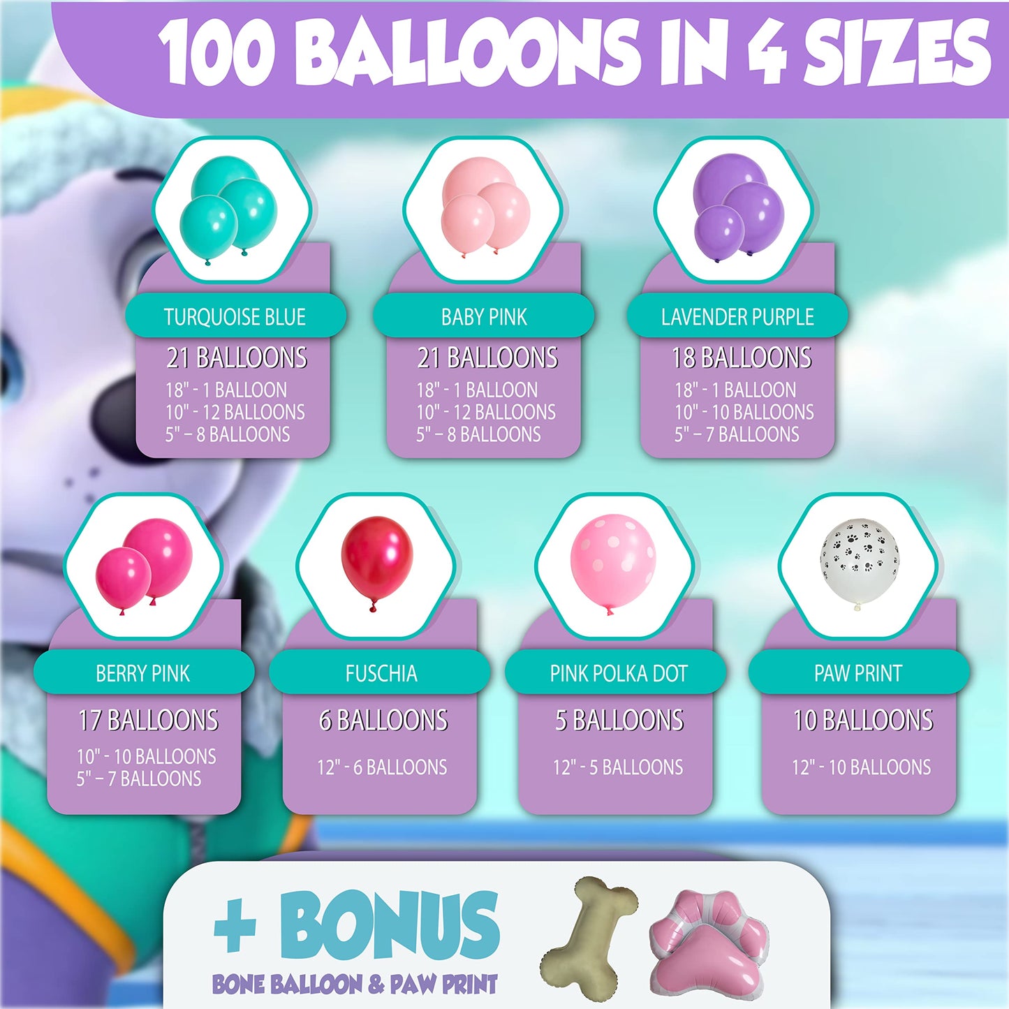 ALL-IN-1 Paw Balloon Garland Arch Kit with BONUS Bone & Paw Print Balloons - Pink Paw Balloons Girl for Paw Birthday Decorations Girl - Paw Party
