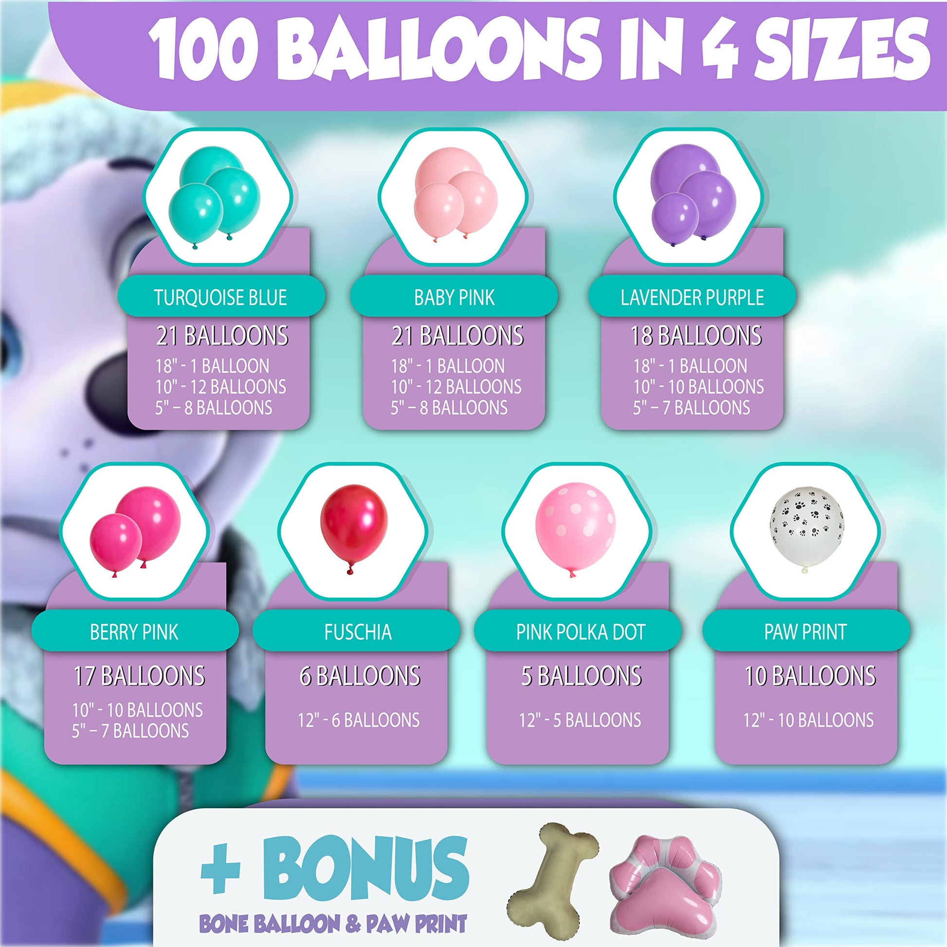 ALL-IN-1 Paw Balloon Garland Arch Kit with BONUS Bone & Paw Print Balloons - Pink Paw Balloons Girl for Paw Birthday Decorations Girl - Paw Party