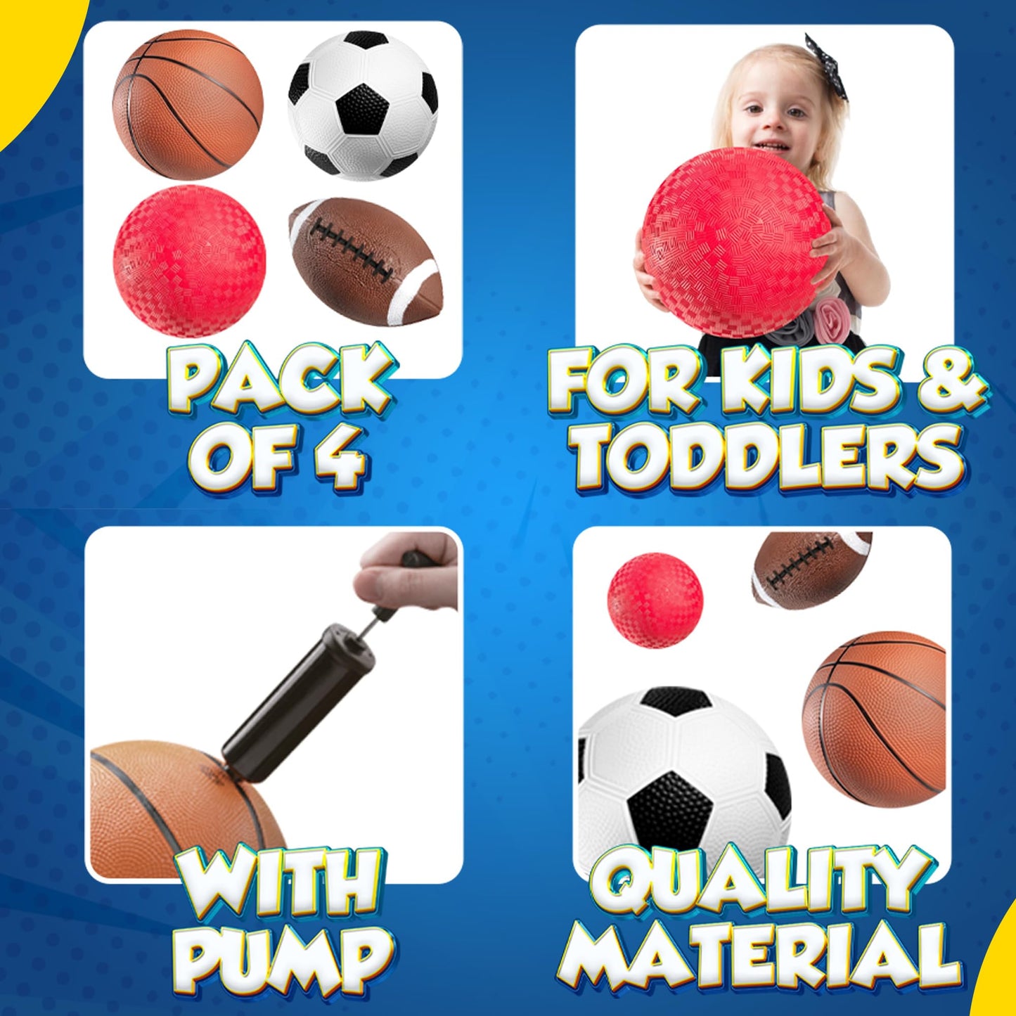 PlayBolt Sports Balls for Kids & Toddlers Toys - (Pack of 4) 5-inch
