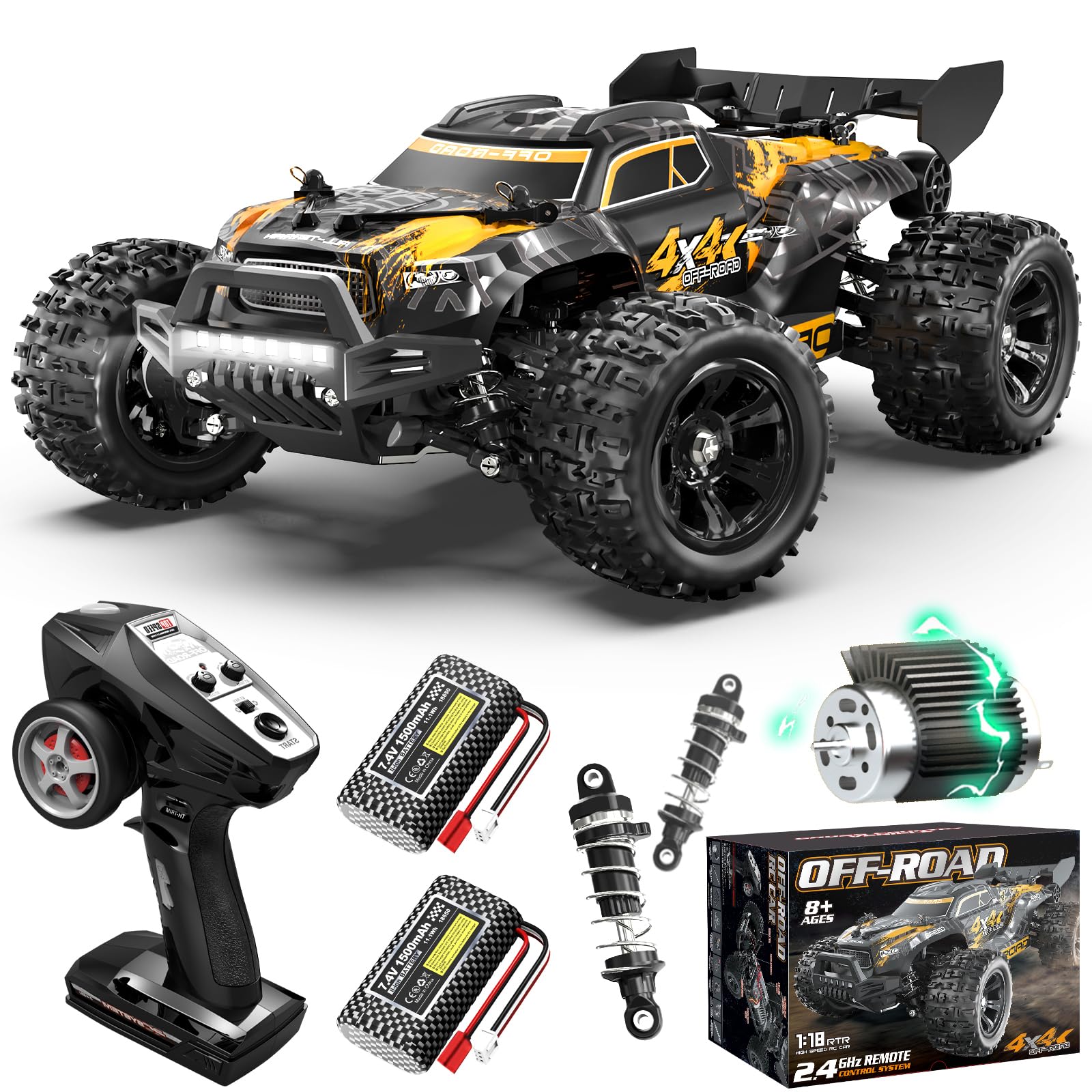 YESHIN 1:18 All Terrain RC Car for Adults, 36KM/H High Speed RC Monster Truck, 4X4 Waterproof Remote Control Car with Two 7.4V 1500mAh Rechargeable