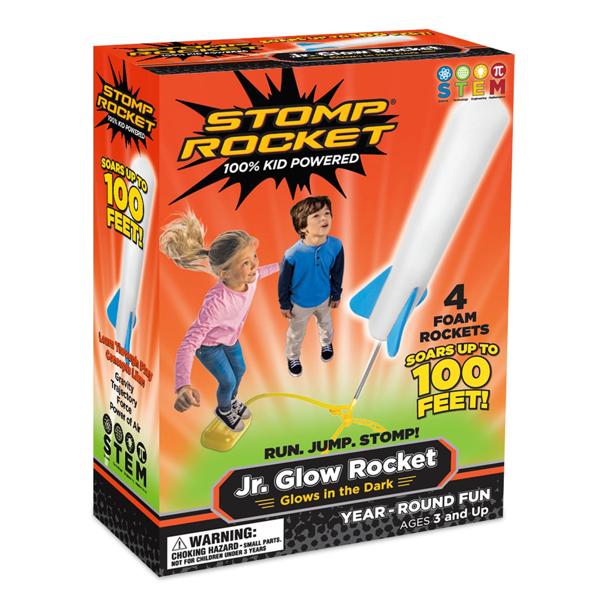 Stomp Rocket Jr Glow Rocket Launcher for Kids, 4 Rockets - Glow in The Dark