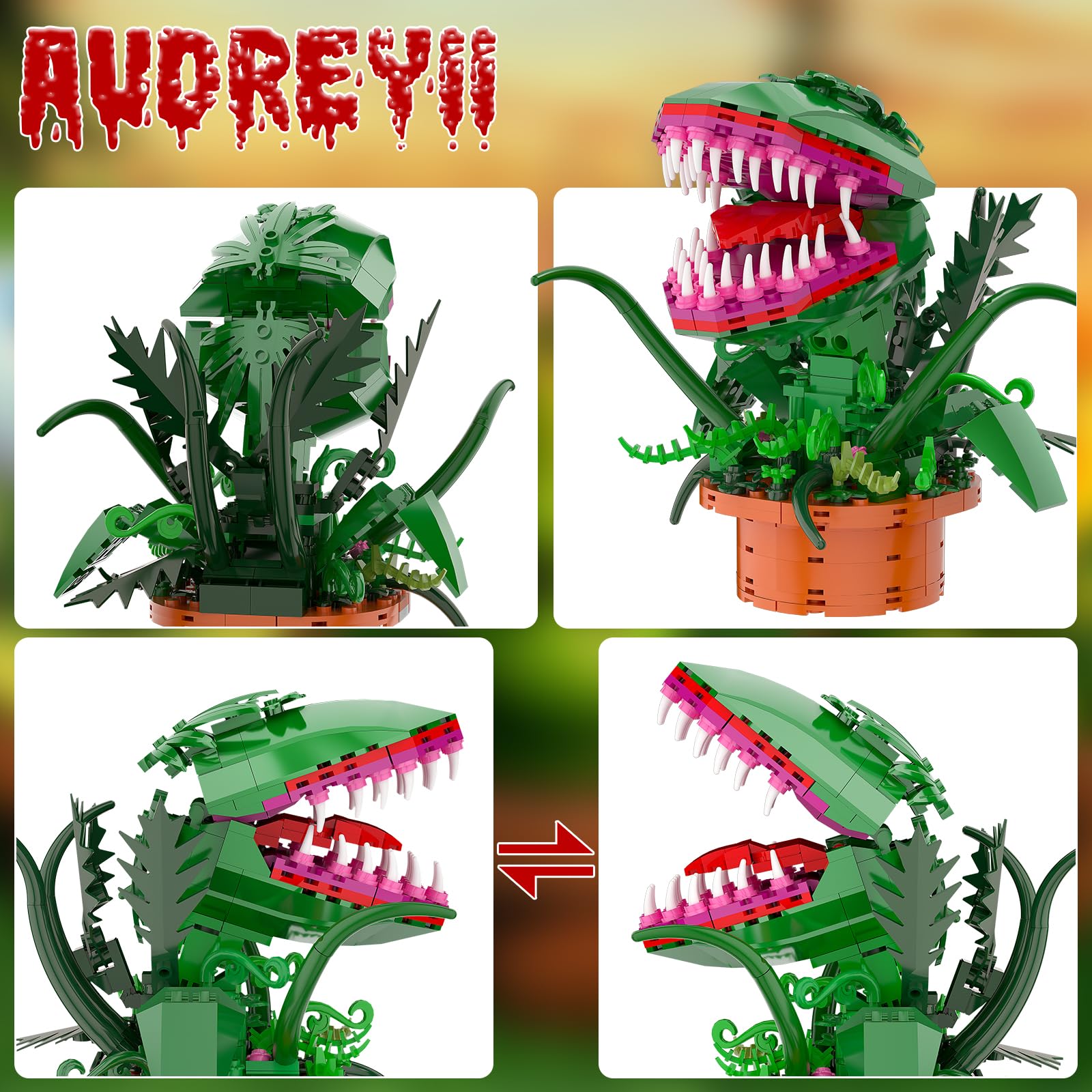 aphpaio Audrey 2 Piranha Plant Building Toys Sets, Little Shop of Horrors Flowers Cannibal with Openable Mouth Building Blocks, Gift for TV Fans