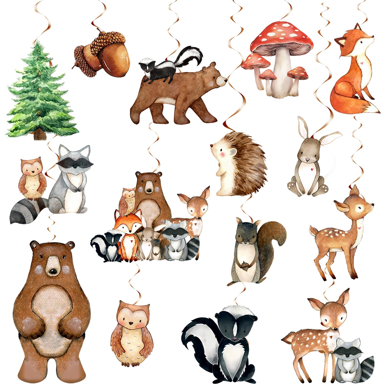 15pcs Woodland Birthday Party Decorations: Woodland Baby Shower Hanging Swirls Decorations Woodland Animal Swirls Ceiling Streamers Decor Forest