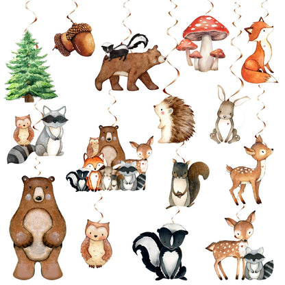15pcs Woodland Birthday Party Decorations: Woodland Baby Shower Hanging Swirls Decorations Woodland Animal Swirls Ceiling Streamers Decor Forest