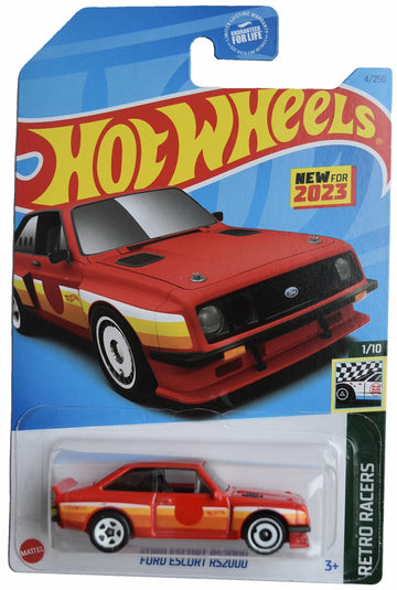 Hot Wheels Ford Escort RS2000, Retro Racers 1:64 Scale Die-Cast Car Model, Red, 4 x 7 x 2 Inches, Ages 3+