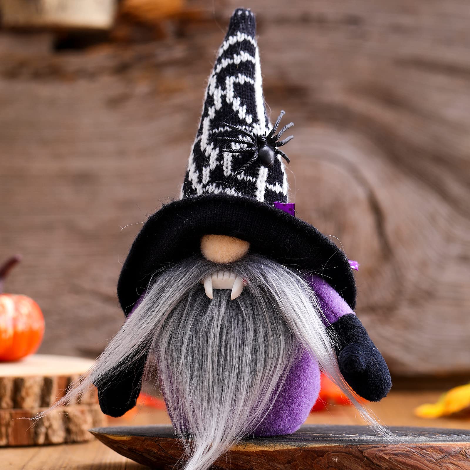 Halloween Gnome 2Pcs Handmade Plush Witch Vampire Dolls with Black Witch Cloak Hat Pumpkin Spider Tomte Elf Ornaments Decoration Set Gifts