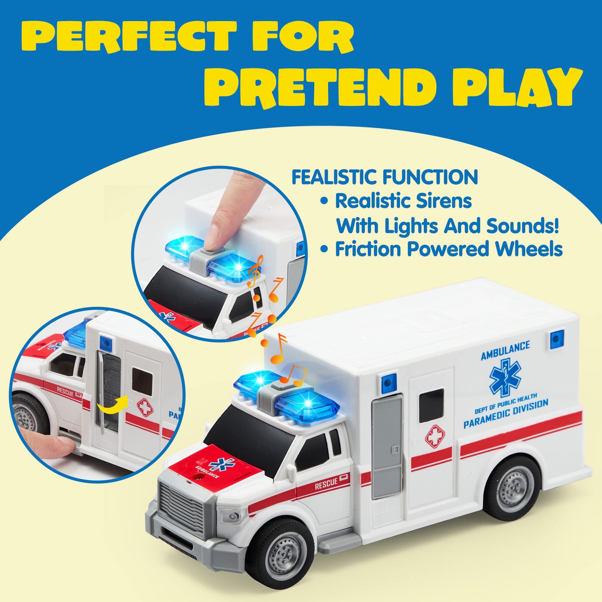 JOYIN Toddler Truck Toys for 3 4 5 6 7 Year Old Boys - Police Car Toy Set, Emergency Vehicle Playset, Friction Powered Car with Lights and Sounds