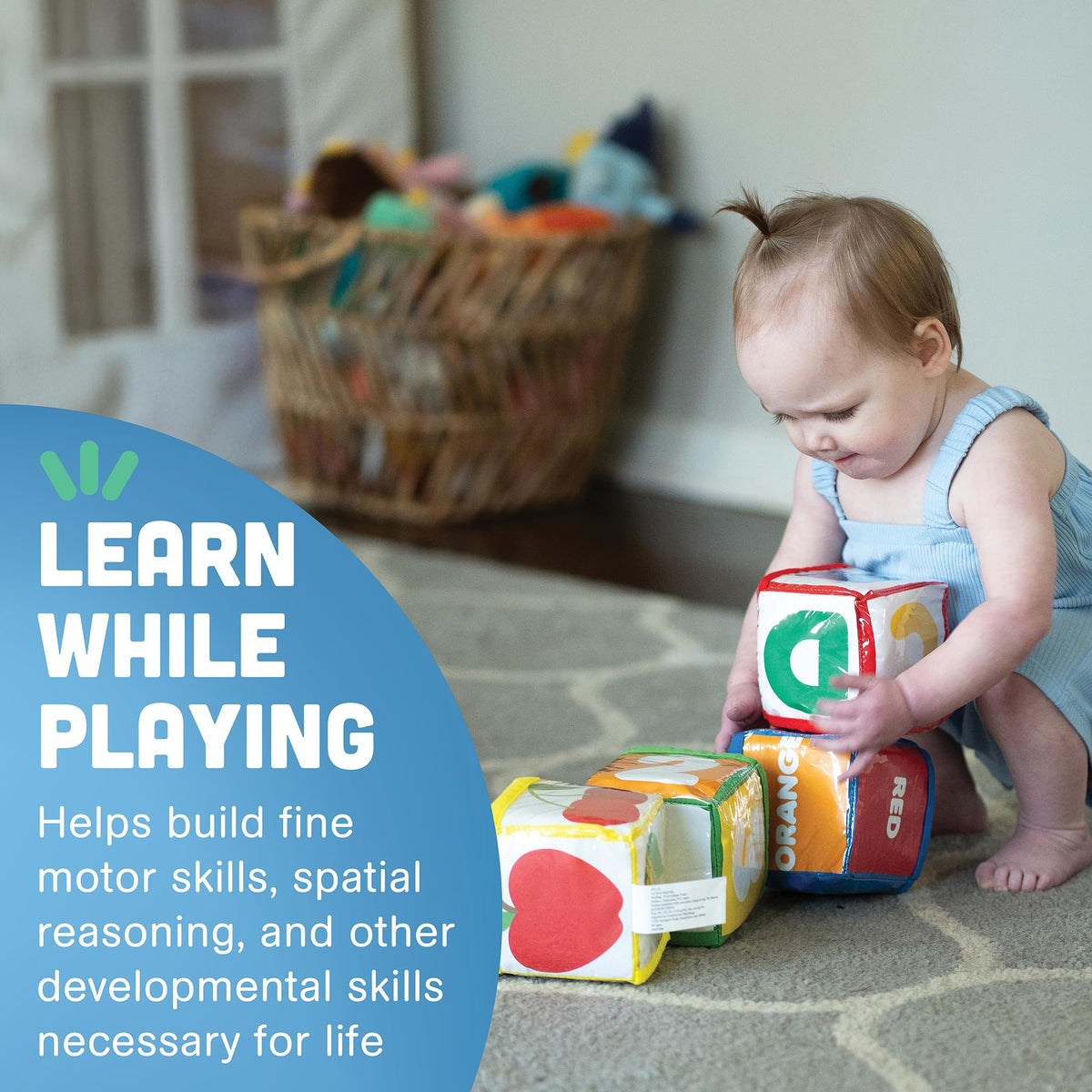 Constructive Playthings Customizable Stacking Block Toys with Clear Pockets for Ages 12 Months+, Toddler Soft Foam Building Blocks, Builds Fine Motor