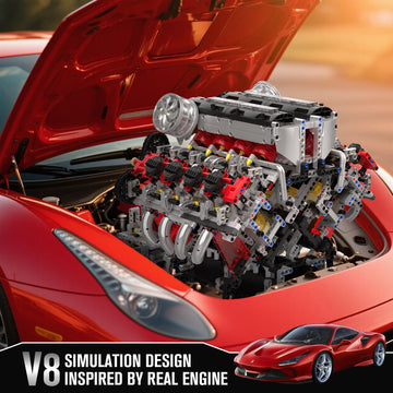 Mould King 10130 V8 Engine Model kit that Runs, Build Your Own Cars Combustion Battery/Motor Blocks Sets, STEM Toy Gift for Adults 14+ Teens