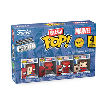 Funko Pop! Bitty: Bitty Pop! 4PK - Peter Parker/Spider-Man, Superior SM, Spider-Man, and Mystery Chase Figure - 0.9 Inch (2.2 Cm) - Marvel Comics