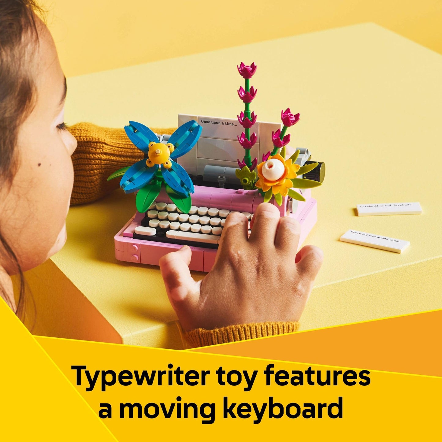 LEGO Creator 3 in 1 Typewriter with Flowers - Building Toy with 3 Building Options, Typewriter, Flowerpot with Pen & Notebook, or Keytar - Gift Idea