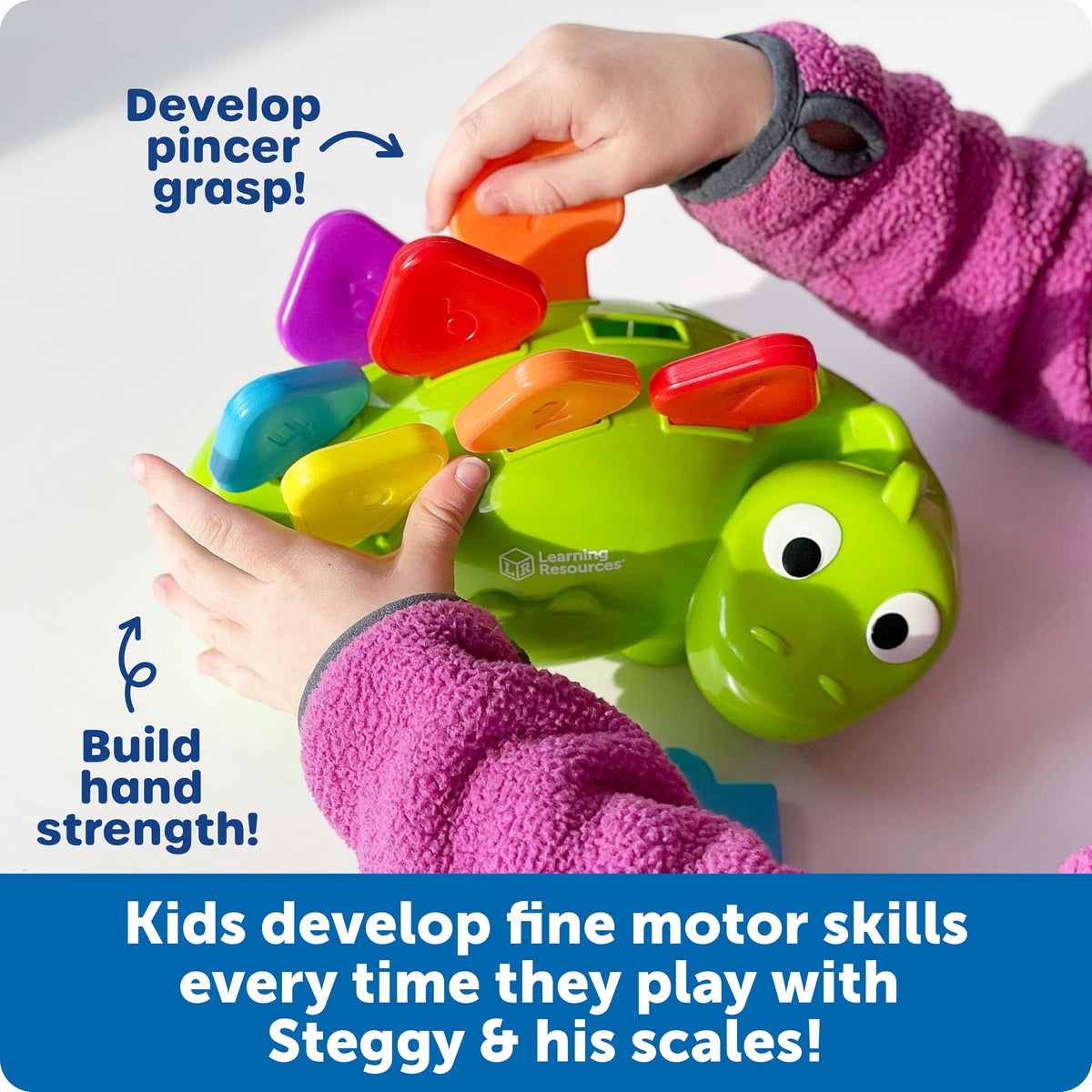 Learning Resources Steggy the Fine Motor Dino - 11 Pieces, Ages 18+ Months Toddler Learning Toys, Fine Motor and Sensory Toy, Toddler Montessori Toys,