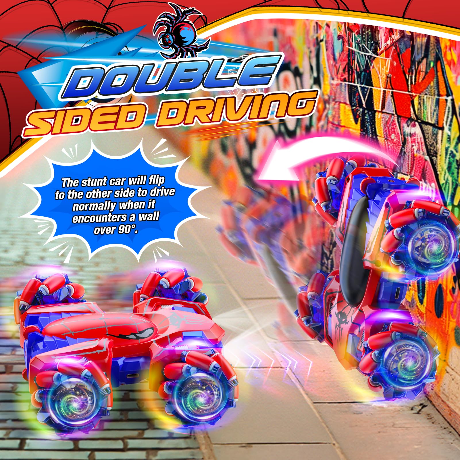 Double Sided Remote Control Car for Boys 4-7, 360° Rotating 2.4GHz Fast Stunt Rechargeable 4WD RC Car Toys for Boys 4-6 5-7 8-13 Outdoor Birthday