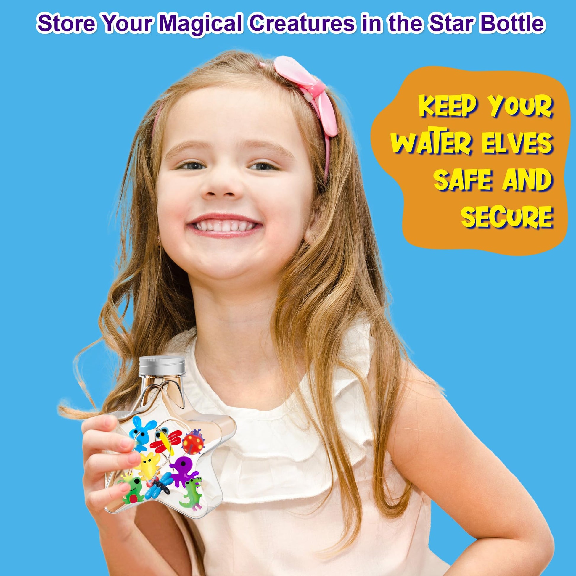Kiditos Magic Water Elf Toy Kit for Kids, Color-Changing Magic Water Pets Craft Kit with 8 Color-Changing Gels, 10 Molds, Star Bottle, DIY Sensory