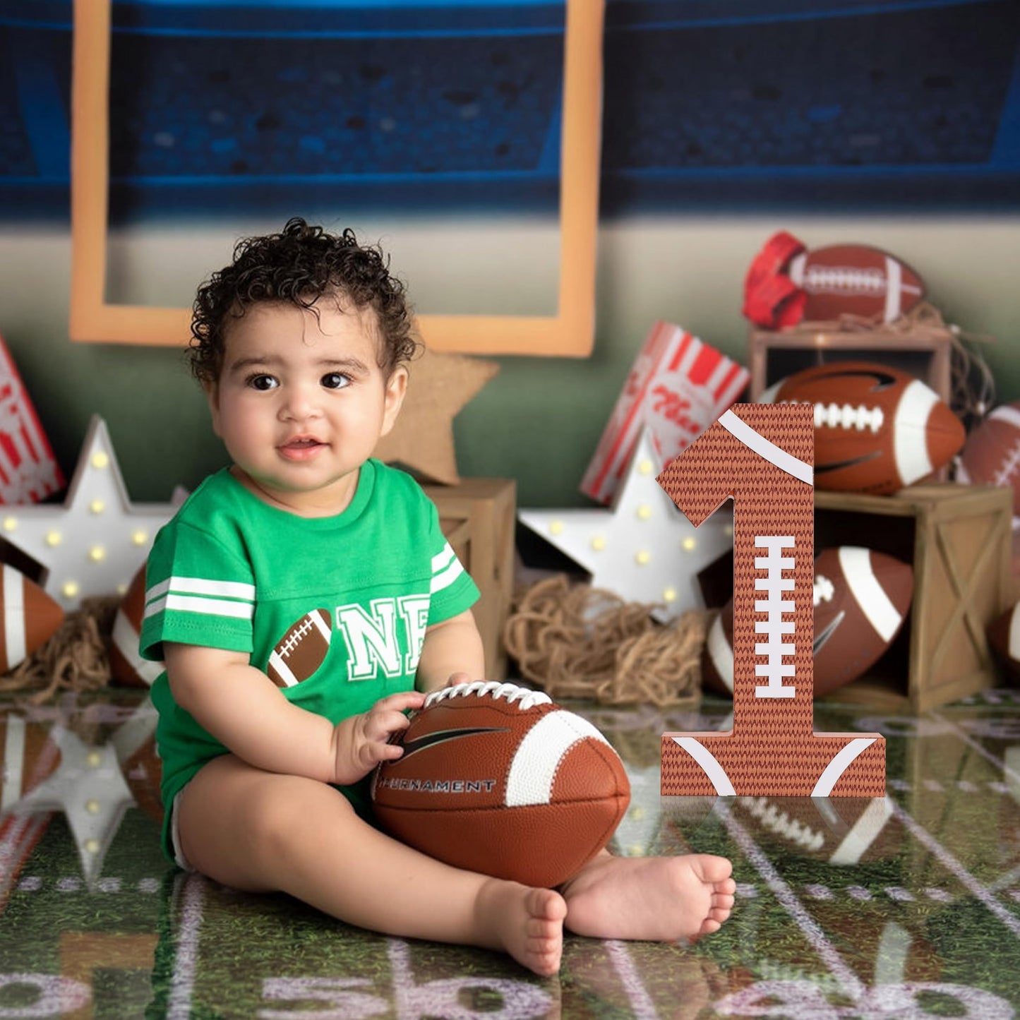 Football 1st Sign Wooden Centerpiece - 1st Year Old Football, Sports Football 1st Birthday Table Decor Sign Decoration, Baby Football Party, 1st