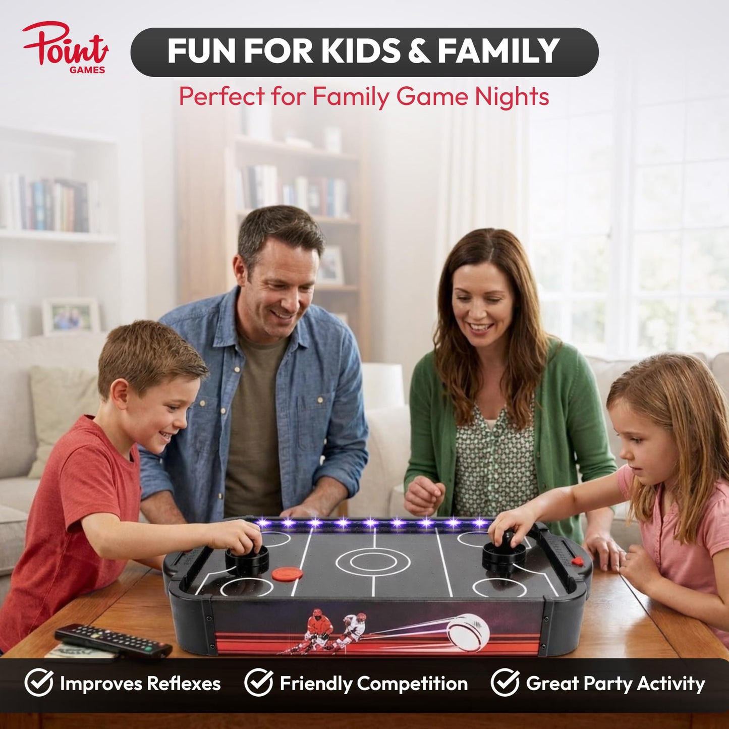 Air Hockey Game with LED Lights, Portable Tabletop Air Hockey Game & Gift for Kids & Family Fun, Air Hockey Table Game with 2 Pushers 2 Pucks, Compact