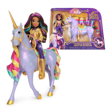 Unicorn Academy - Sophia and Light Magic Wildstar Deluxe Set, 28 cm Unicorn with Light Effects and Music, 24 cm Dressing Doll, Suitable for Netflix