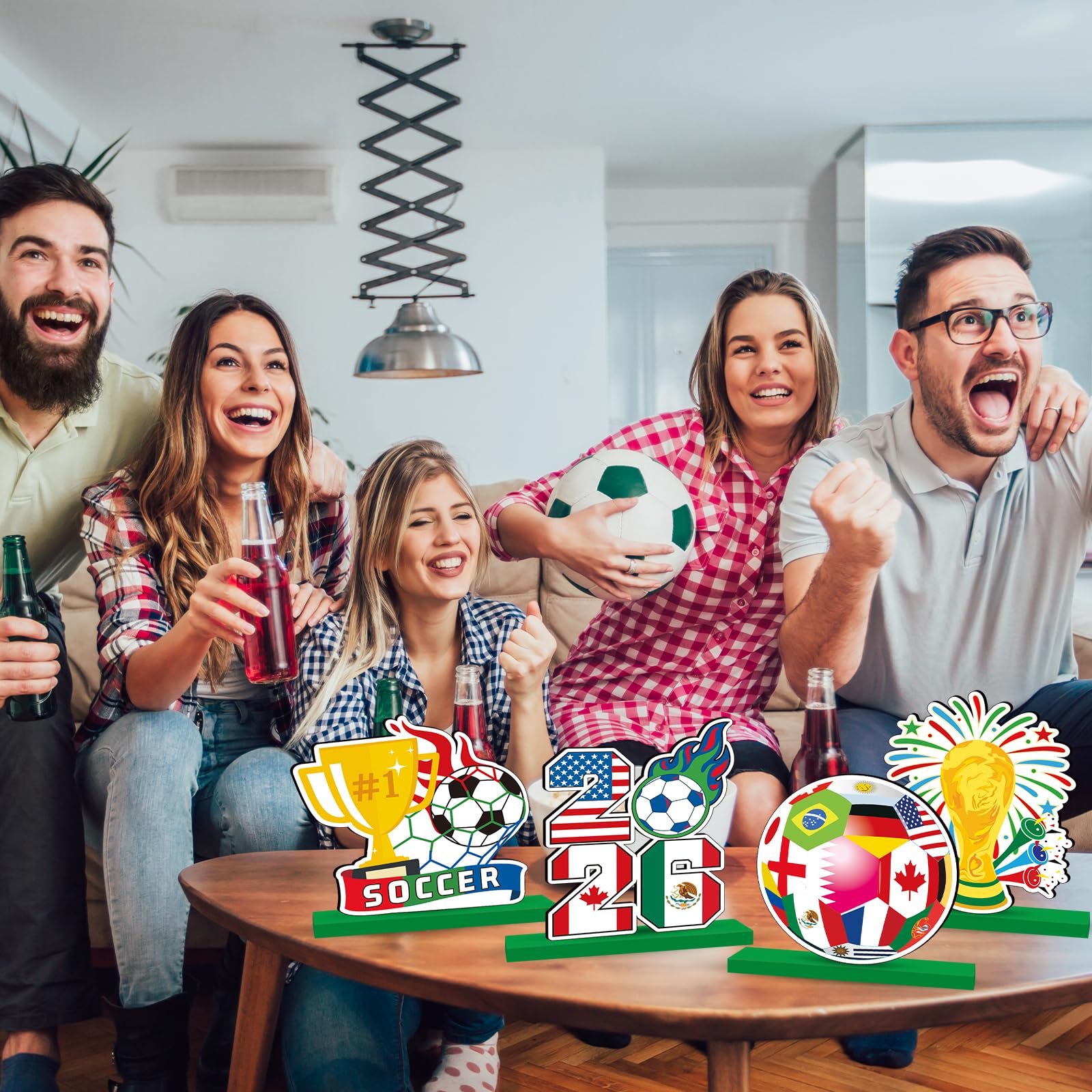 2026 World Soccer Cup Table Decorations Soccer Table Centerpieces Football Wooden Tabletop Decoration for Football Sports Competition Party Supplies