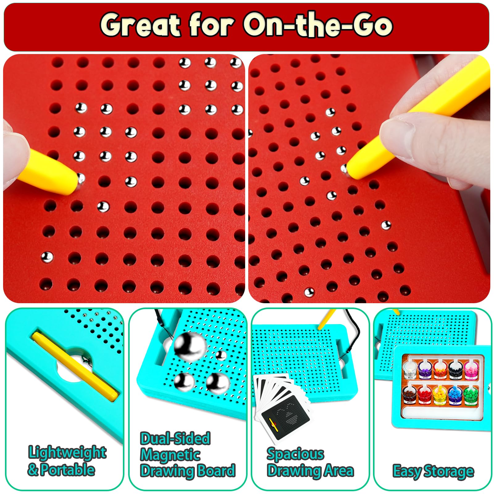TiTiC 2 in 1 Magnetic Drawing Board, Magnetic Color Number Maze, with Beads and Magnet Stylus Pen, Magnetic Tablet Toy for Airplane & Car Ride