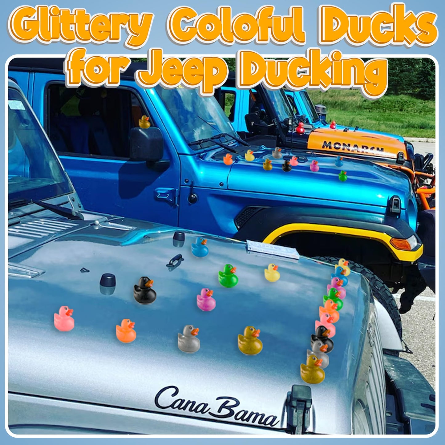 Bedwina Glitter Rubber Ducks in Bulk, Jeep Ducks for Ducking and Cruise Gifts, Kids Bath Toys, Mini Floating Rubber Duckies - Party Favors, Bulk Toys