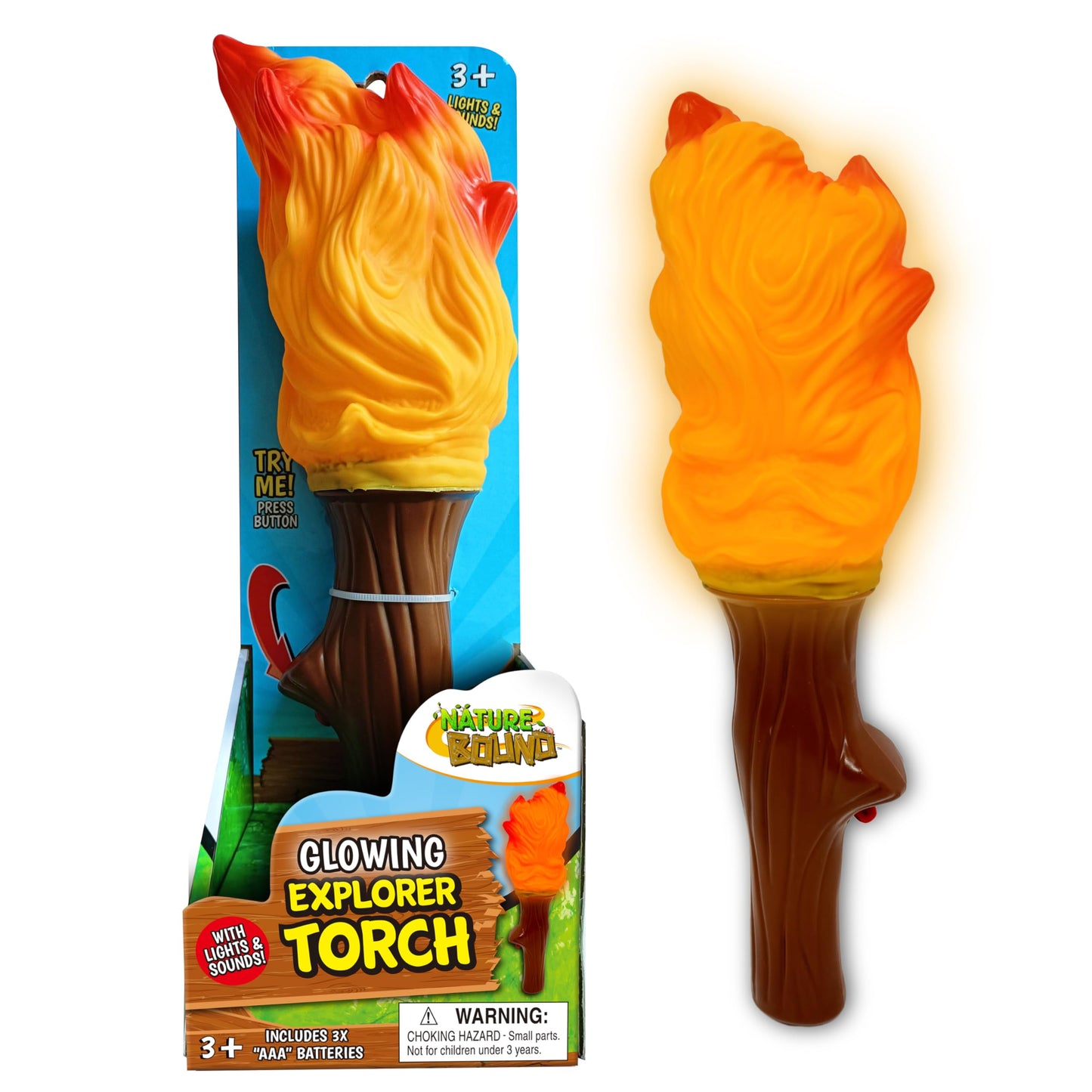 Nature Bound Explorer Torch Campfire Light: Glowing & Flickering Light with Nature Sound Effects - Indoor & Outdoor Play, Camping Adventures,
