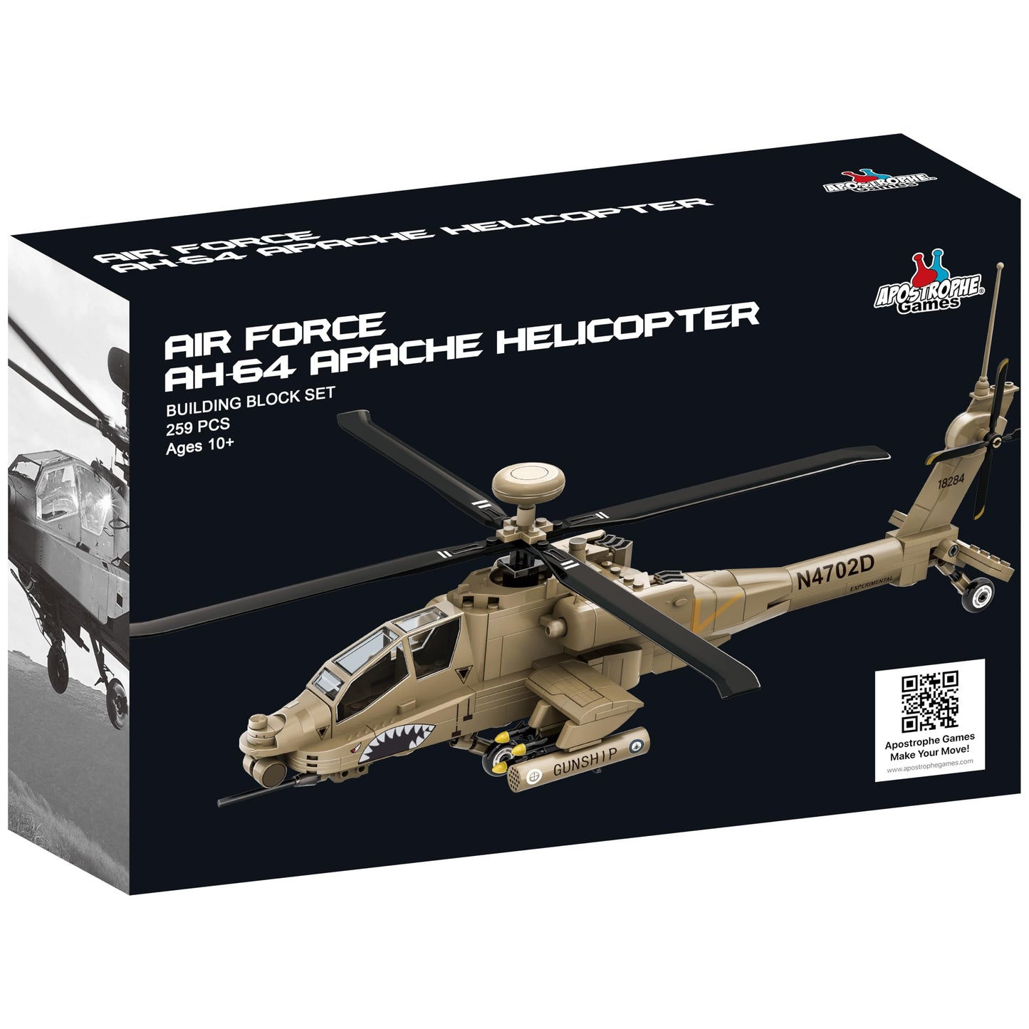 Apostrophe Games AH-64 Apache Helicopter Building Block Set - 259 Pieces - Air Force Plane, Ages 10+