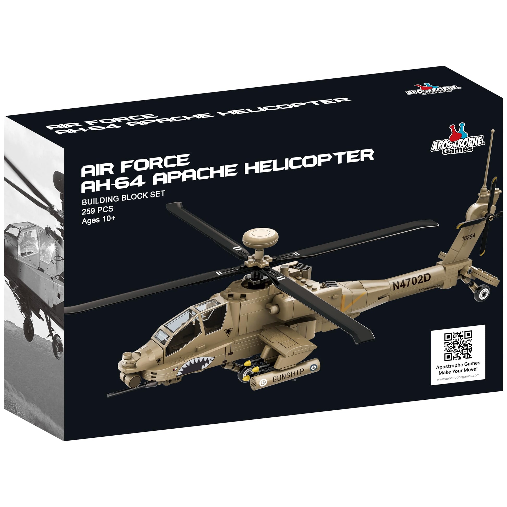 Apostrophe Games AH-64 Apache Helicopter Building Block Set - 259 Pieces - Air Force Plane, Ages 10+
