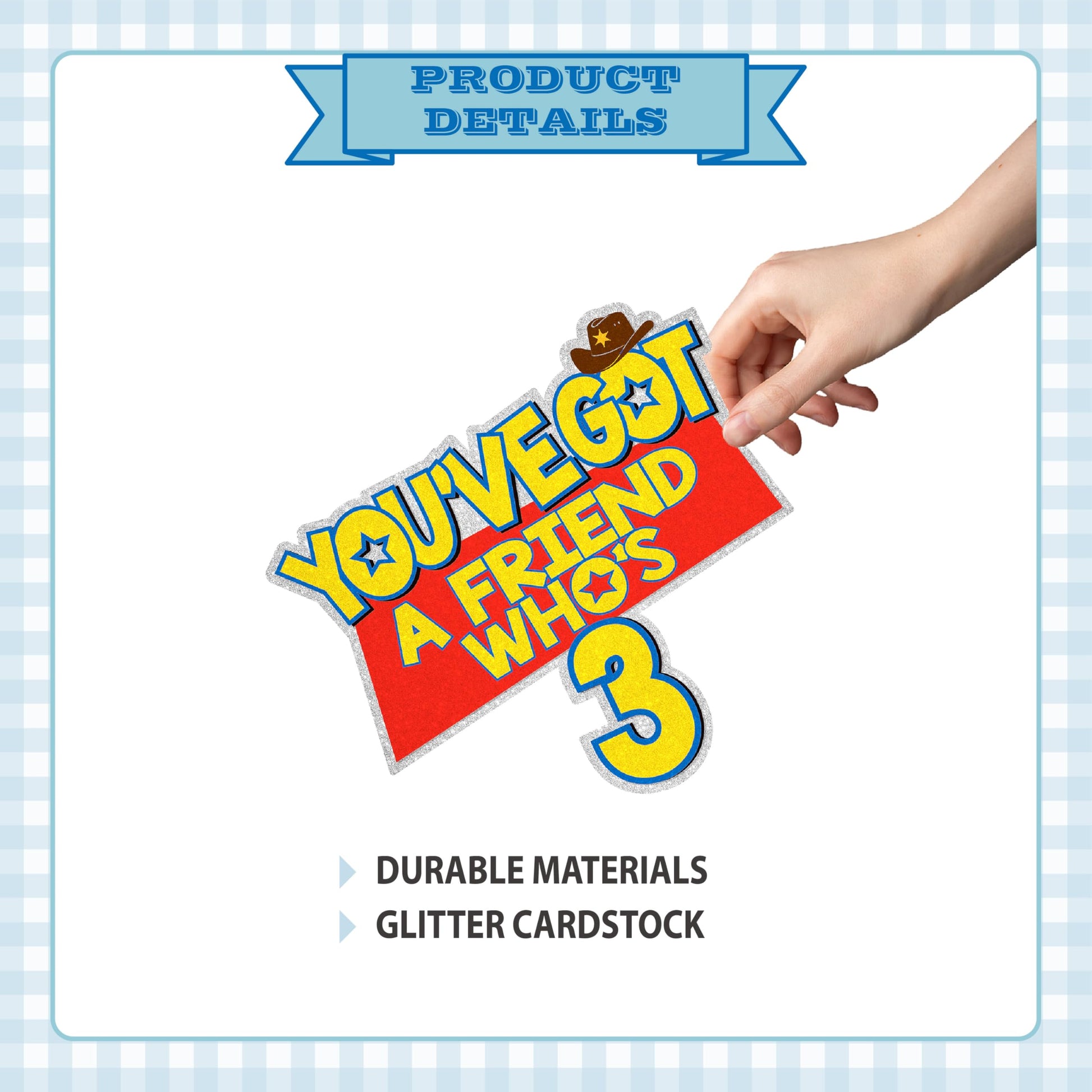 You've Got A Friend Who's 3 Birthday Cake Topper - Glitter Cartoon Story Friend Party Decorations For 3 Years Old Birthday Party Cake Décor