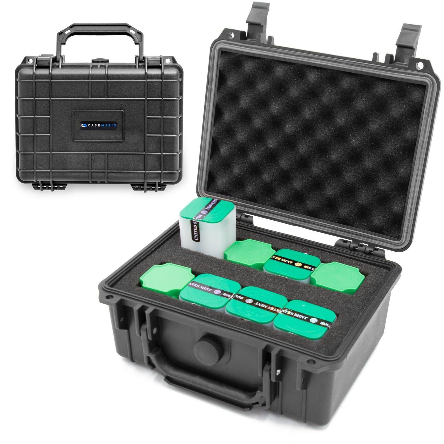 CASEMATIX American Silver Eagle Coin Case - 9” Waterproof Hard Shell Coin Storage Box with Custom Foam Interior, Secure Travel Case for Silver Eagle