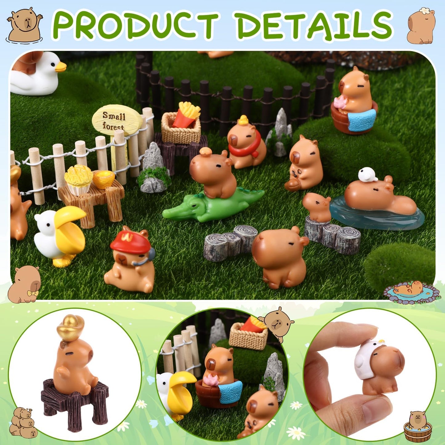 48 Pcs Mini Capybara Figures Set Cute Capybara Figurine Mini Resin Capybaras Resin Animals Toys Miniature Figurines Capybaras Cake Toppers for Garden