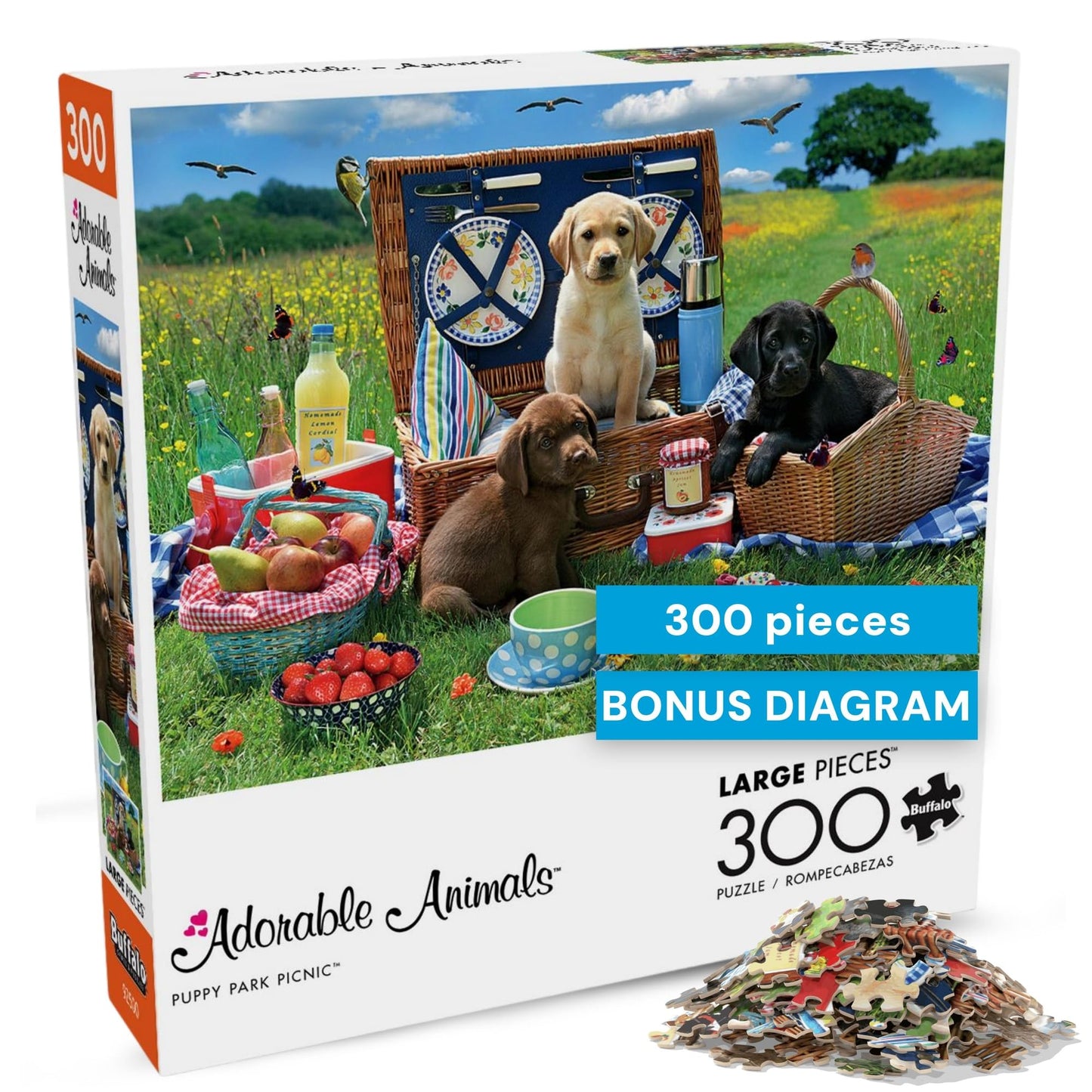 Buffalo Games - Adorable Animals Puppy Park Picnic 300 Large Piece Jigsaw Puzzle for Adults with Oversized Pieces
