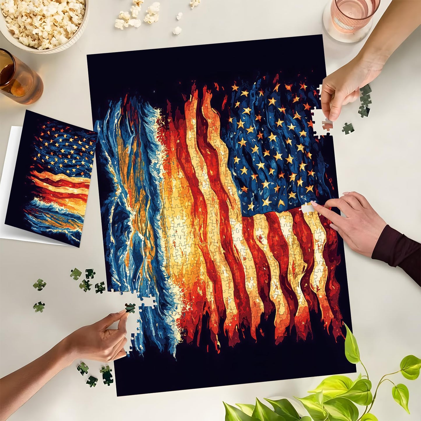 500 Piece American Flag Puzzle for Adults - Patriotic Sunset Ocean Scene | 20.5x15in White Cardboard | Fun Gift, Decor