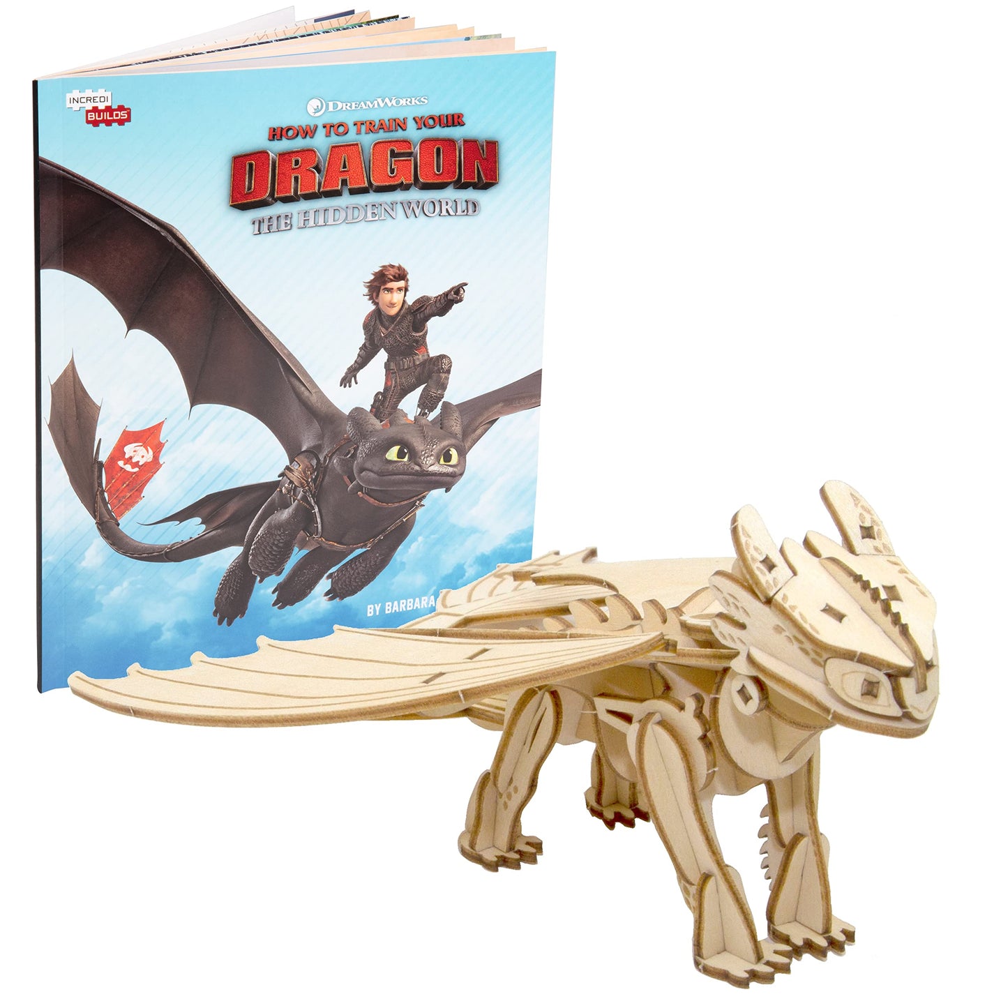 DreamWorks How to Train Your Dragon Toothless 3D Wood Puzzle Model Kit (41 Pcs) with Book - Build & Paint Your Own 3-D Dragon Figure Toy No Glue