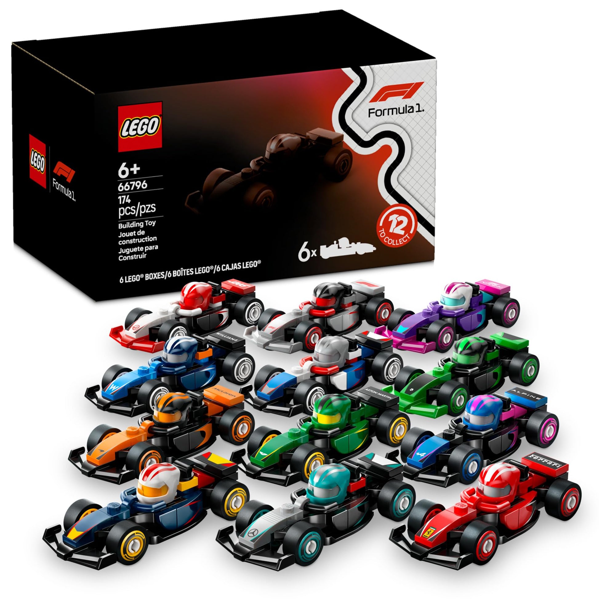 LEGO F1 Collectible Race Cars, 6 Pack - Building Set for Boys & Girls, Ages 6+ - Birthday Party Favor or Gift - Mystery Box W/Surprise F1 Car Toys